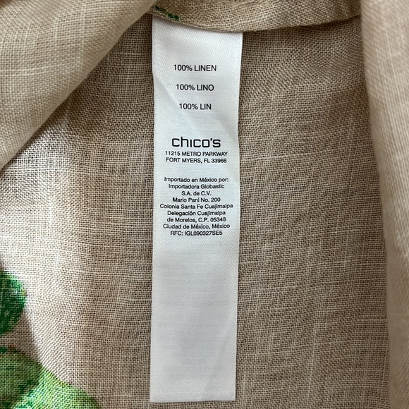 Chicos Linen Tan Tropical Floral 3/4 Length Shirt Size 1P - Picture 7 of 12